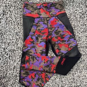 Zumba Fitness Multicolor High-Waist Patterned Leggings with Black Panels